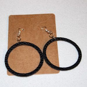 Black pebbled faux leather hoop earrings